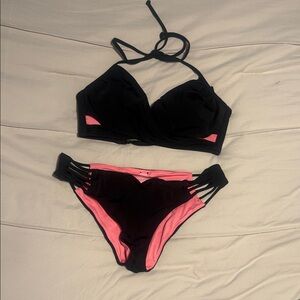 PINK Victoria's Secret Black and Pink Bikini